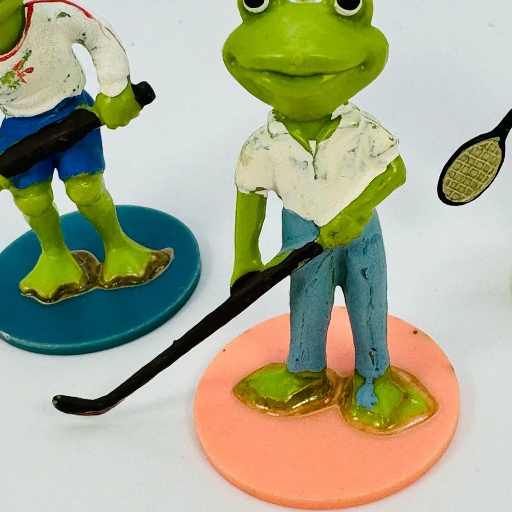 Vintage Frogs Playing Sports Plastic Figures Cake Toppers Golf Baseball Tennis